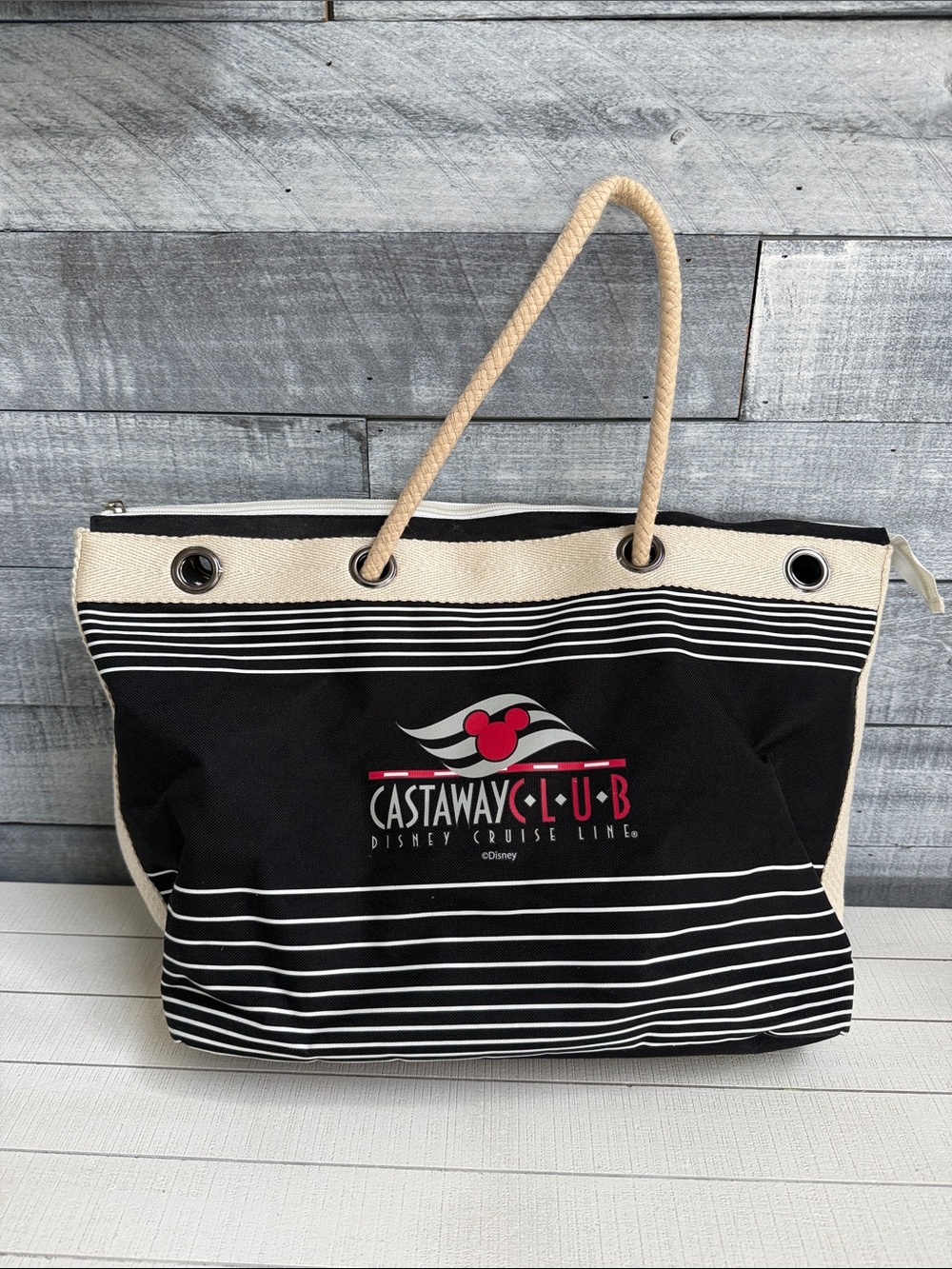 Disney Castaway Club Black & Cream Stripe Tote
